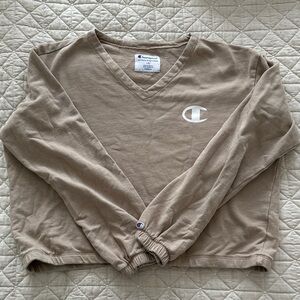 Champion Beige V-Neck Cropped Pullover